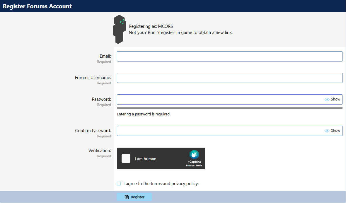 registration fields